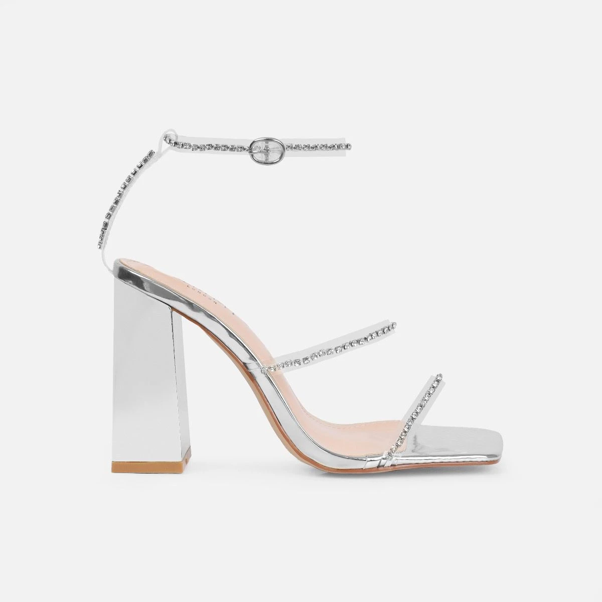 Issy Silver Clear Diamante Block Heels - Image 2