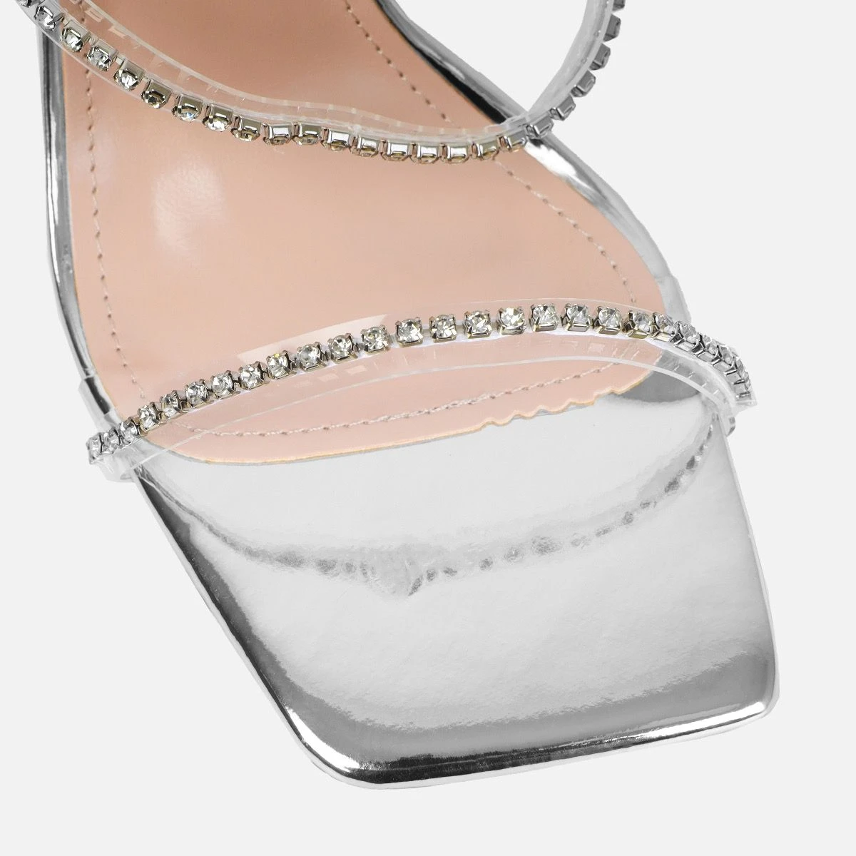 Issy Silver Clear Diamante Block Heels - Image 4