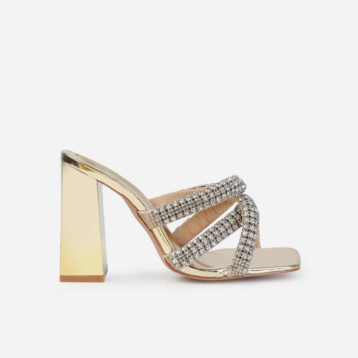 Davitah Gold Diamante Block Heel Mules - Image 2