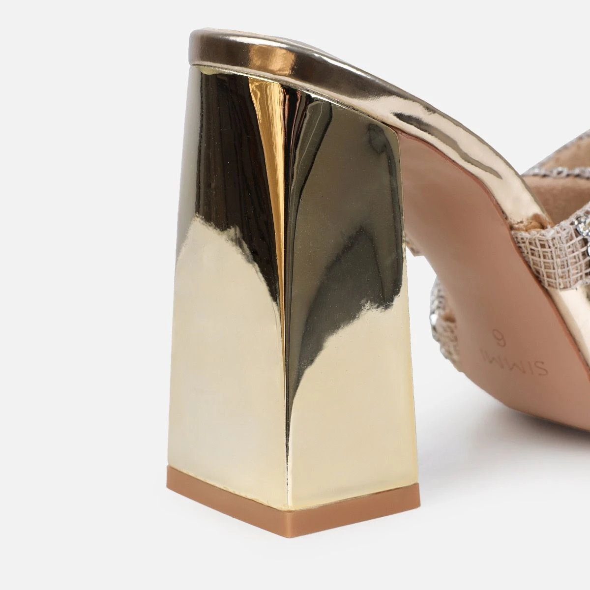 Davitah Gold Diamante Block Heel Mules - Image 3