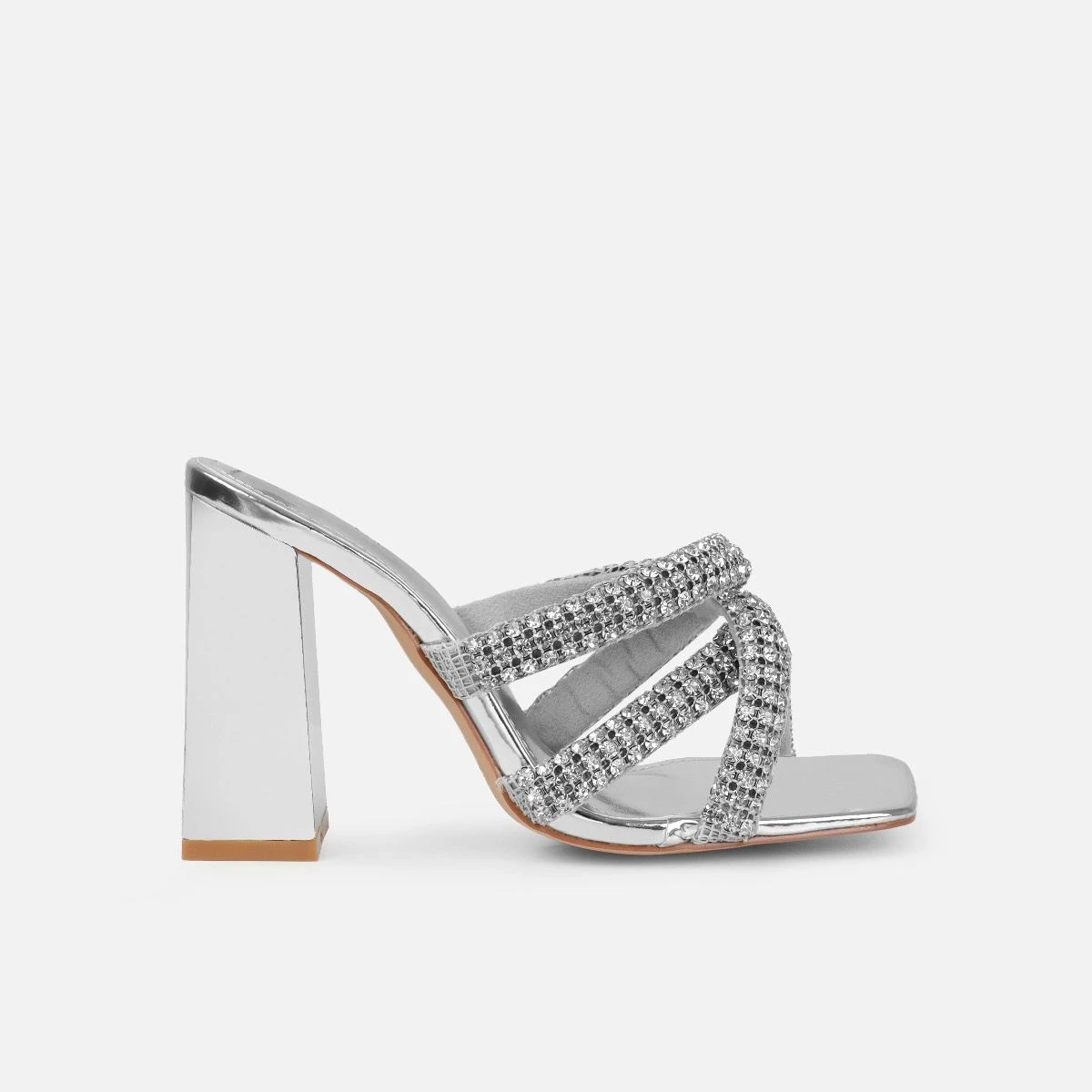 Davitah Silver Diamante Block Heel Mules - Image 2