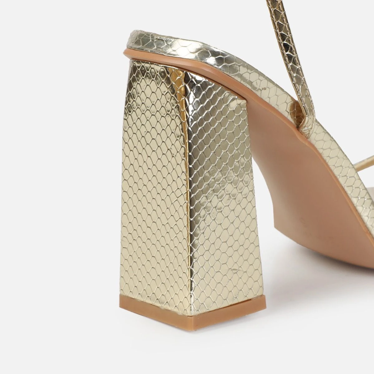 Ishani Light Gold Faux Snake Print Block Heels - Image 3