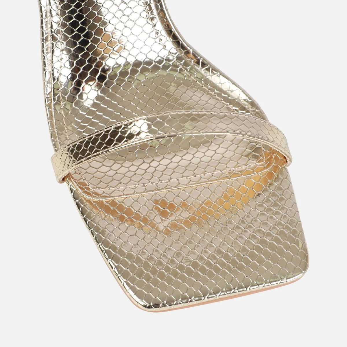 Ishani Light Gold Faux Snake Print Block Heels - Image 4