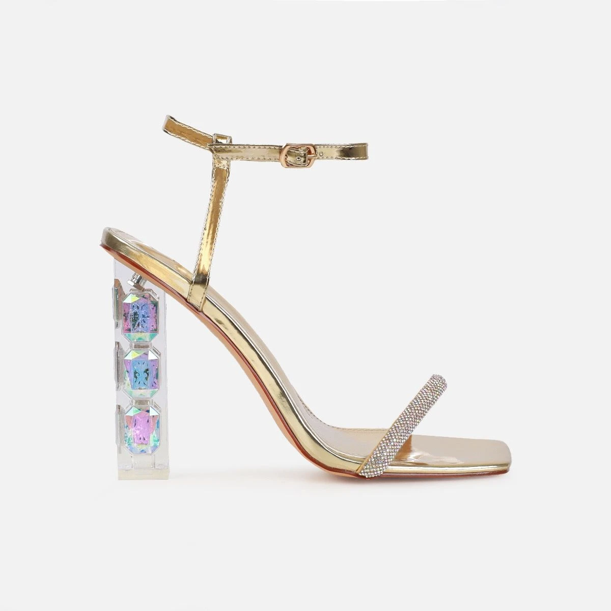 Ivani Gold Mirror Diamante Block Gem Heels - Image 2