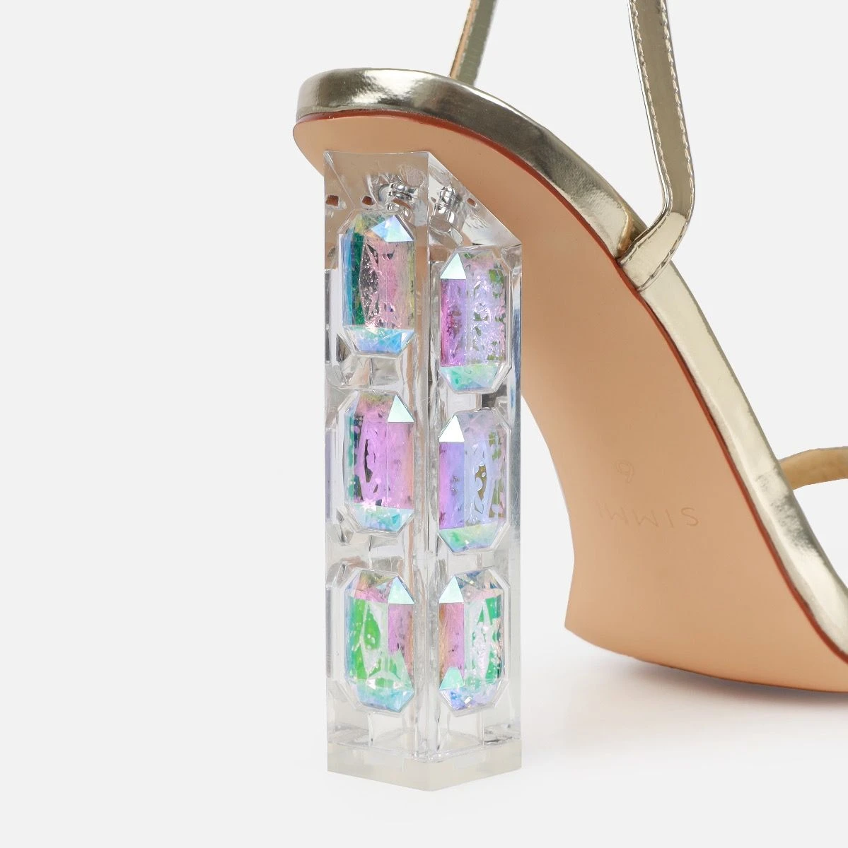 Ivani Gold Mirror Diamante Block Gem Heels - Image 3