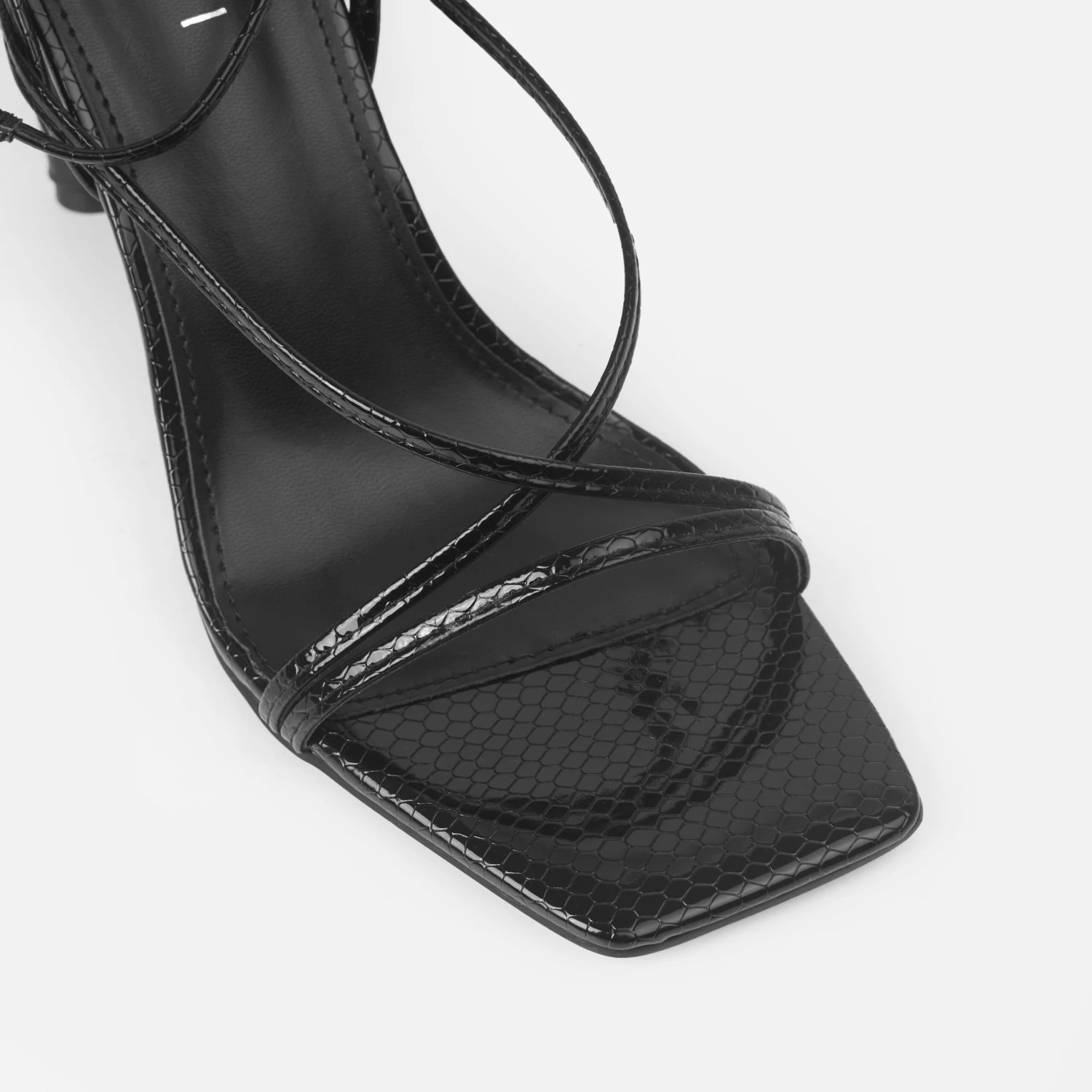 Jamilah Wide Black Patent Strappy Lace Up Block Heels - Image 2