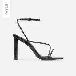 Jamilah Wide Black Patent Strappy Lace Up Block Heels