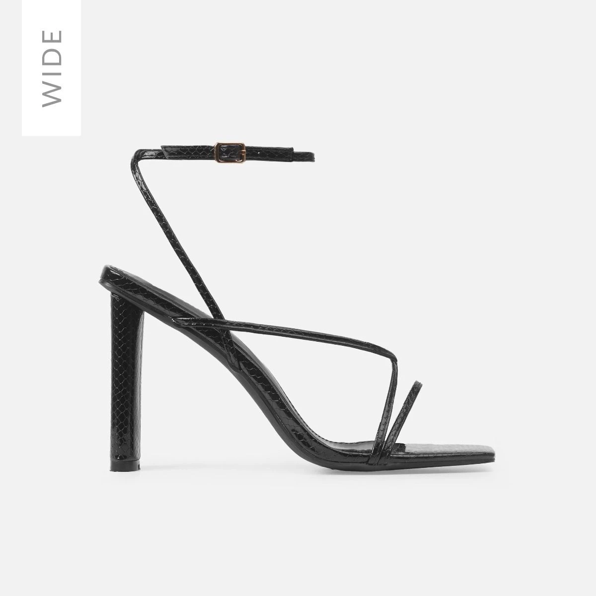 Jamilah Wide Black Patent Strappy Lace Up Block Heels