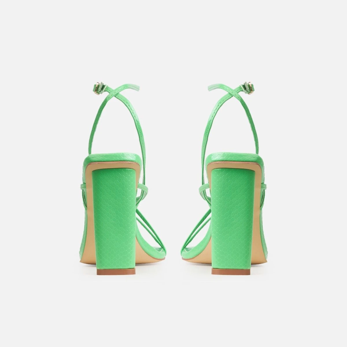 Jamilah Wide Green Patent Strappy Lace Up Block Heels - Image 2