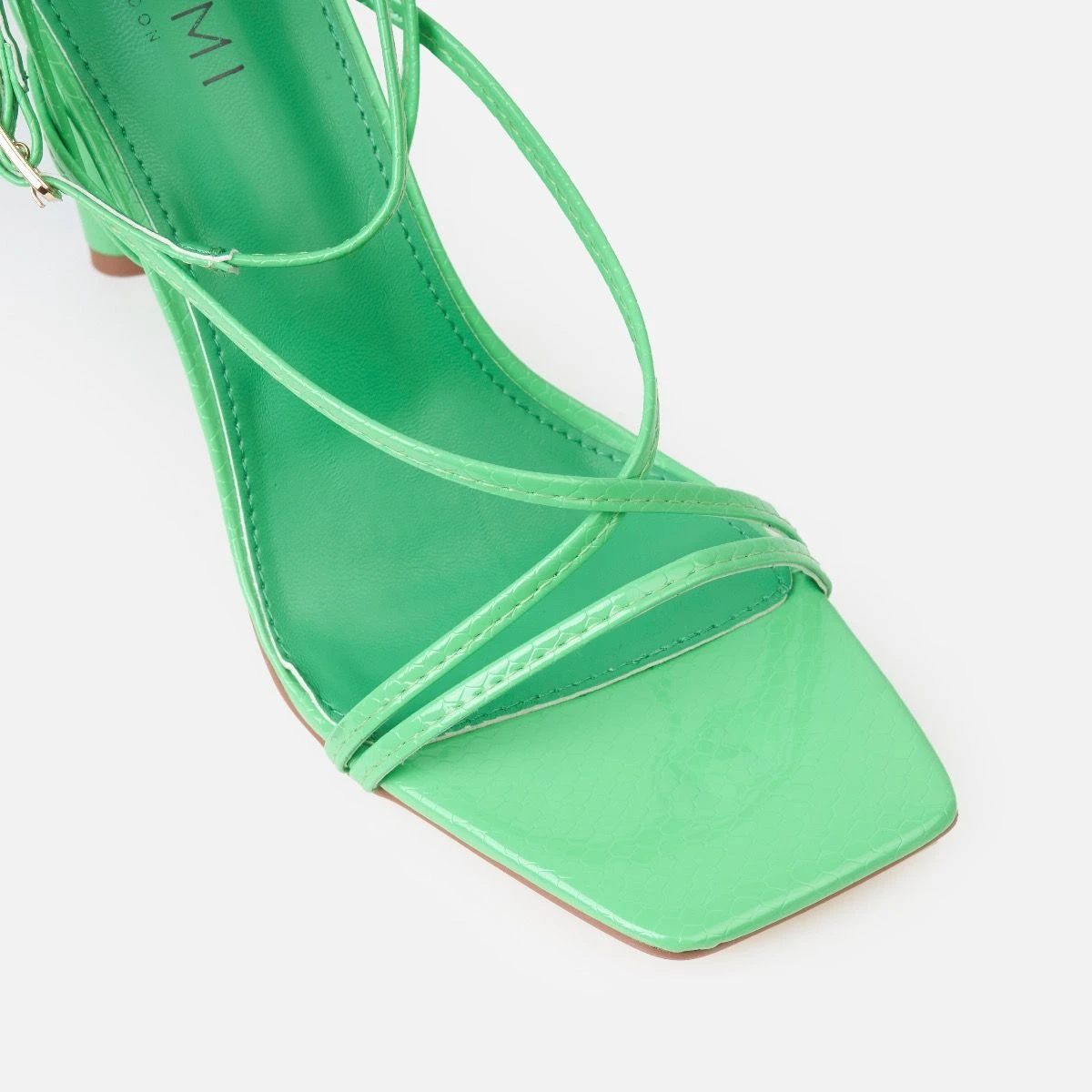Jamilah Wide Green Patent Strappy Lace Up Block Heels - Image 3