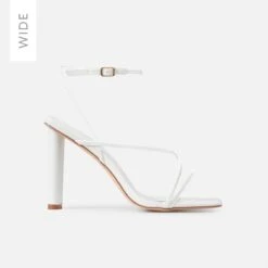 Jamilah Wide White Patent Strappy Lace Up Block Heels