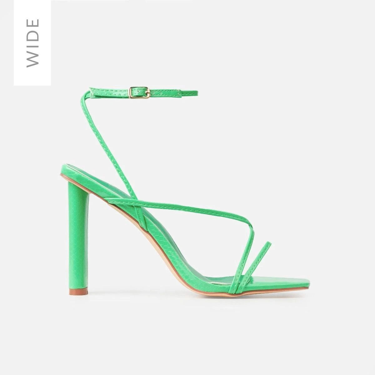 Jamilah Wide Green Patent Strappy Lace Up Block Heels