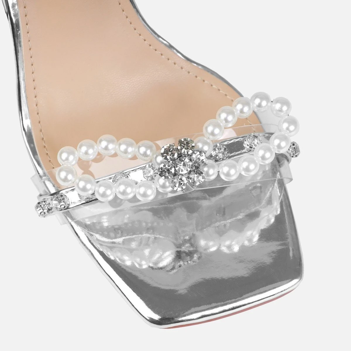 Jolene Silver Mirror Pearl Bow Stiletto Heels - Image 4