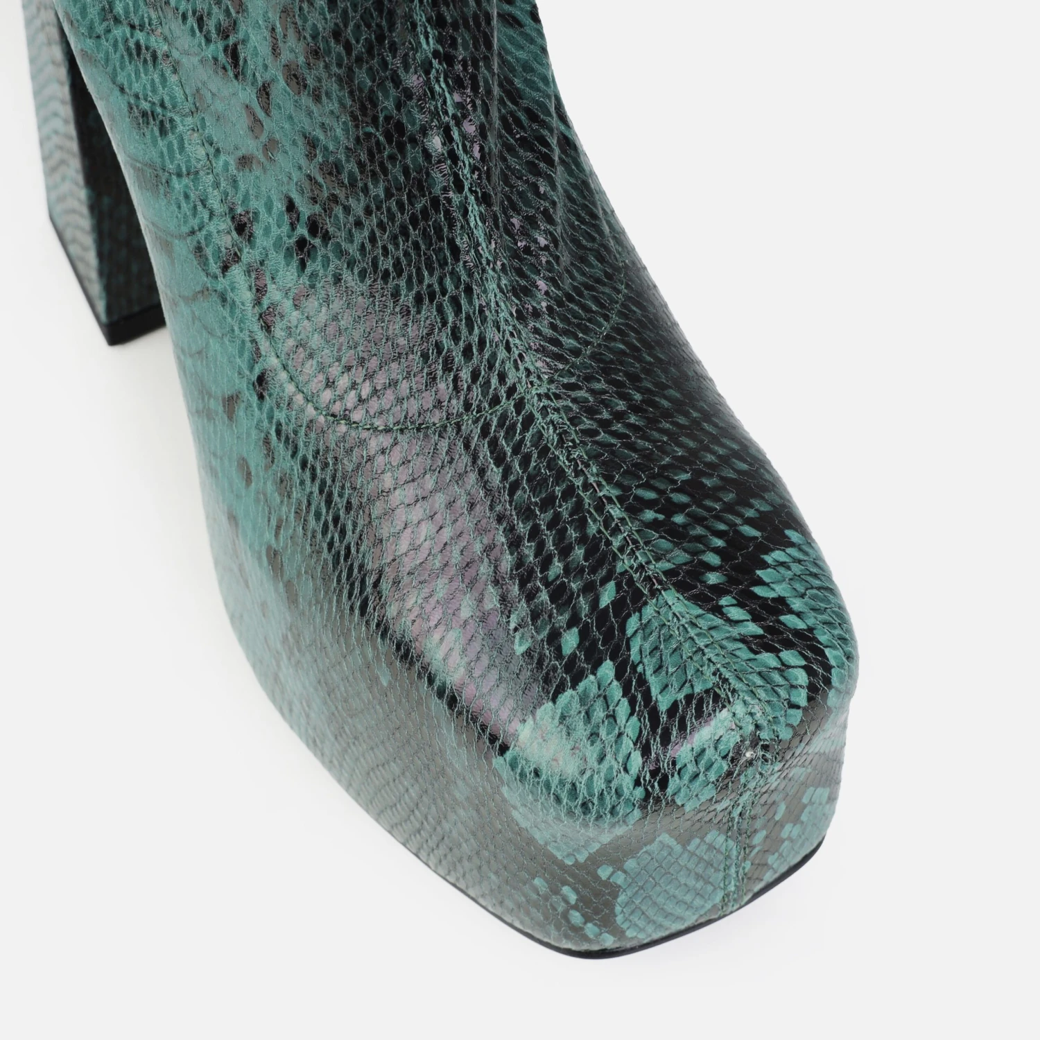 Foster Green Faux Snake Print Platform Block Heel Ankle Boots - Image 4