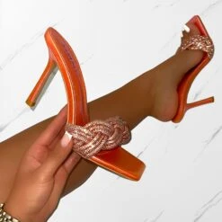 Juno Orange Ombre Iridescent Diamante Mules