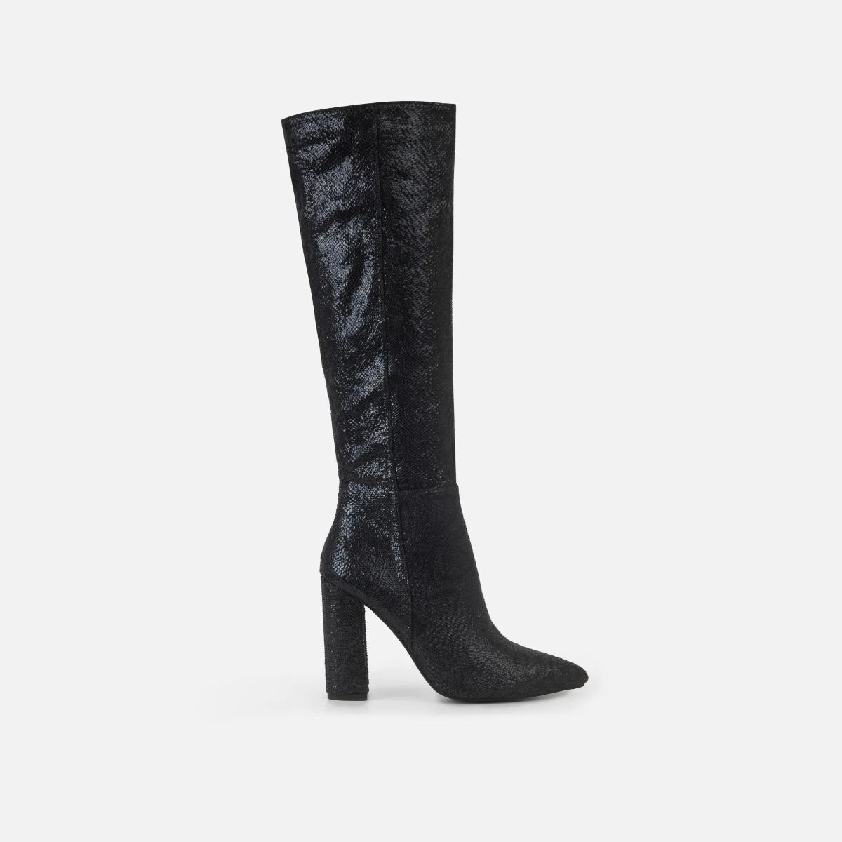 Kaa Black Faux Snake Print Block Heel Knee High Boots - Image 2