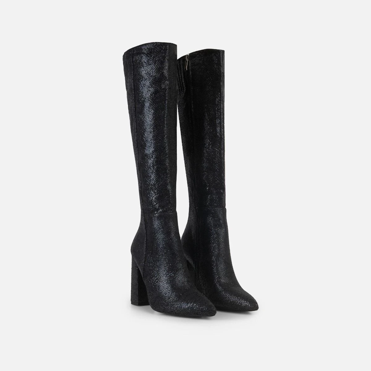 Kaa Black Faux Snake Print Block Heel Knee High Boots - Image 3