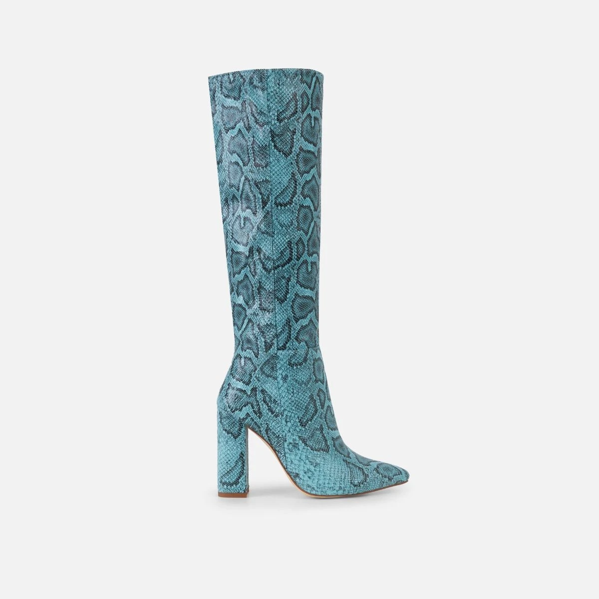 Kaa Blue Faux Snake Print Block Heel Knee High Boots - Image 2