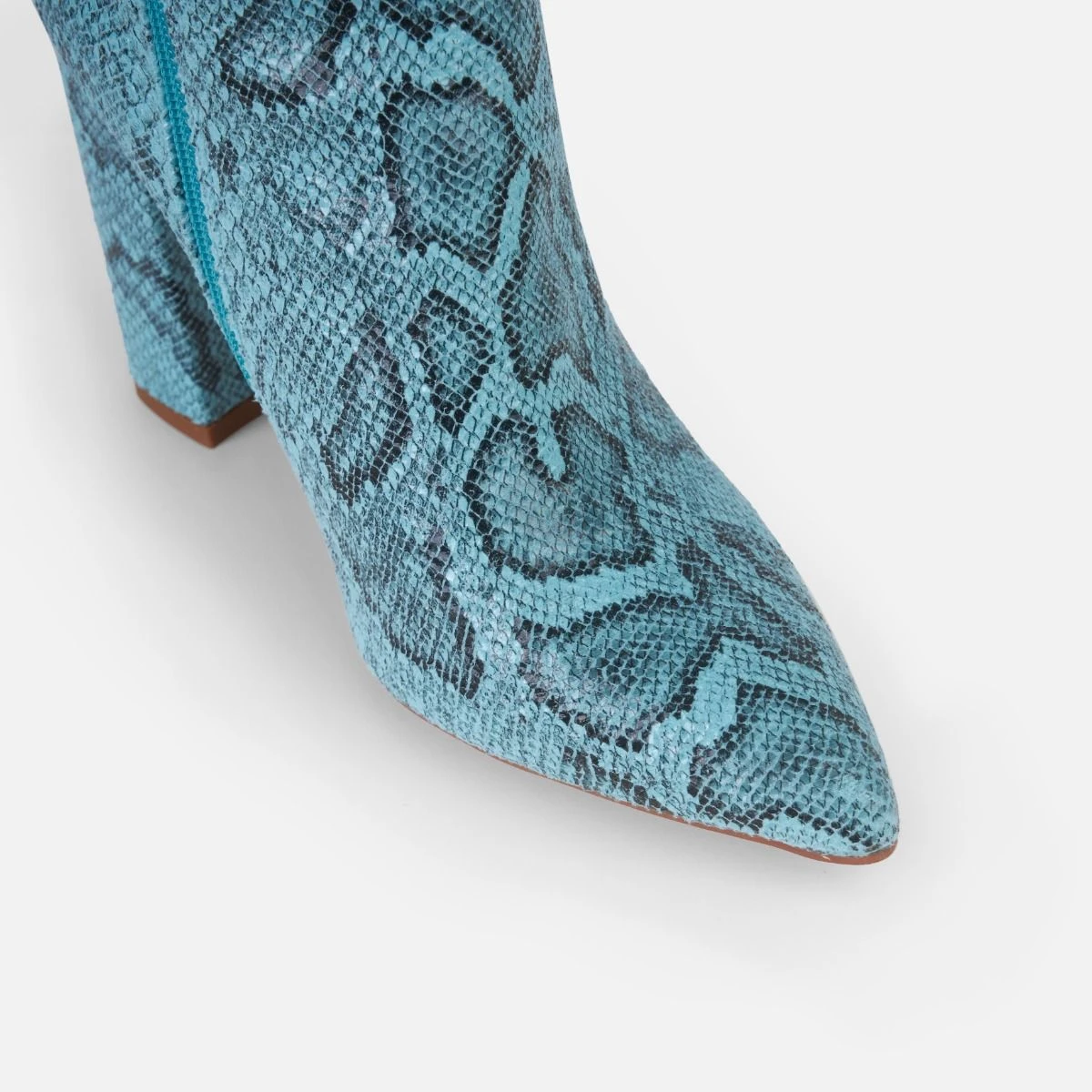 Kaa Blue Faux Snake Print Block Heel Knee High Boots - Image 4