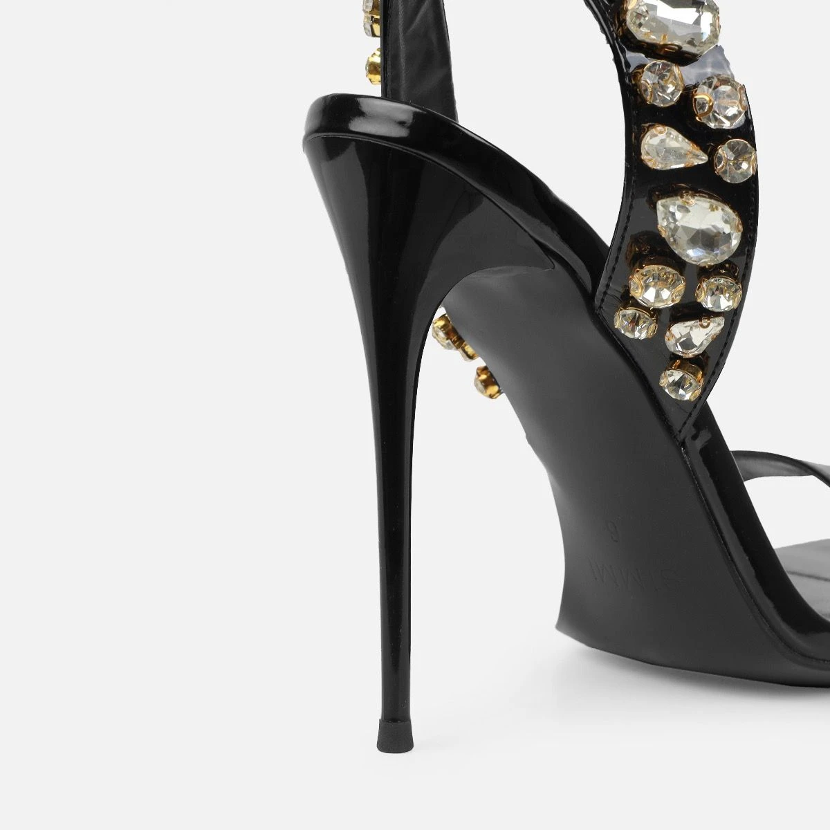Alyona Black Patent Gem Lace Up Stiletto Heels - Image 3