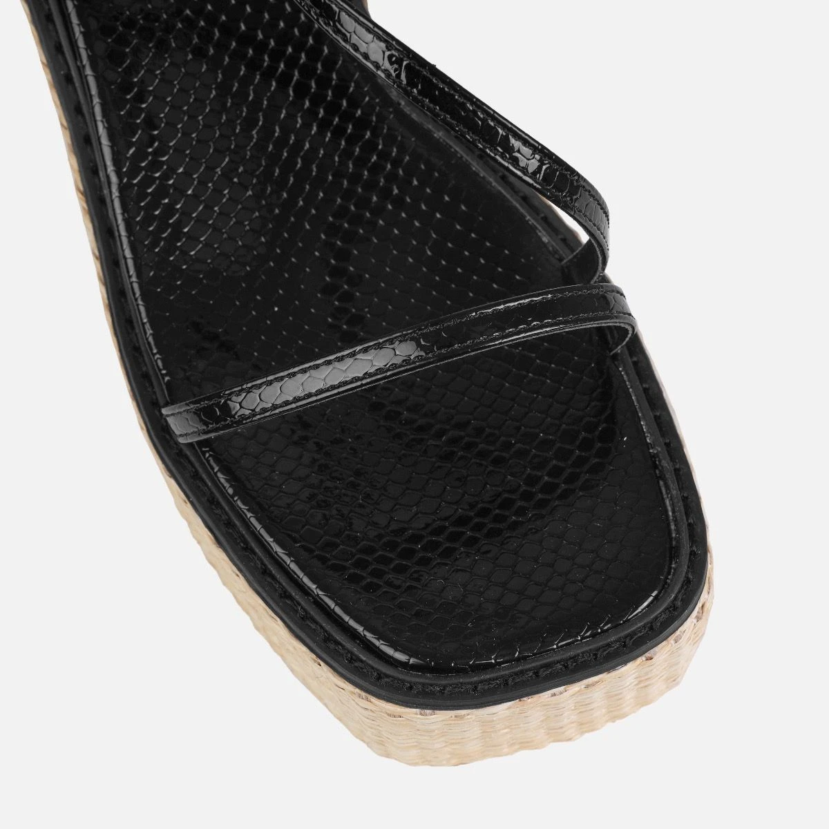 Kerensa Black Faux Snake Print Strappy Espadrille Wedges - Image 4