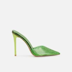 Jessyca Green Clear Diamante Pointed Stiletto Mules