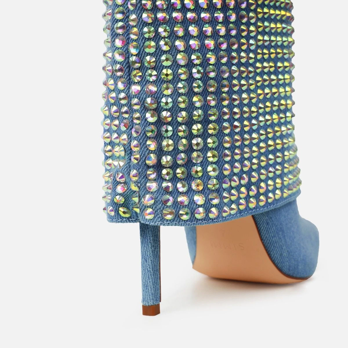 Lawler Blue Denim Diamante Fold Over Boots - Image 3