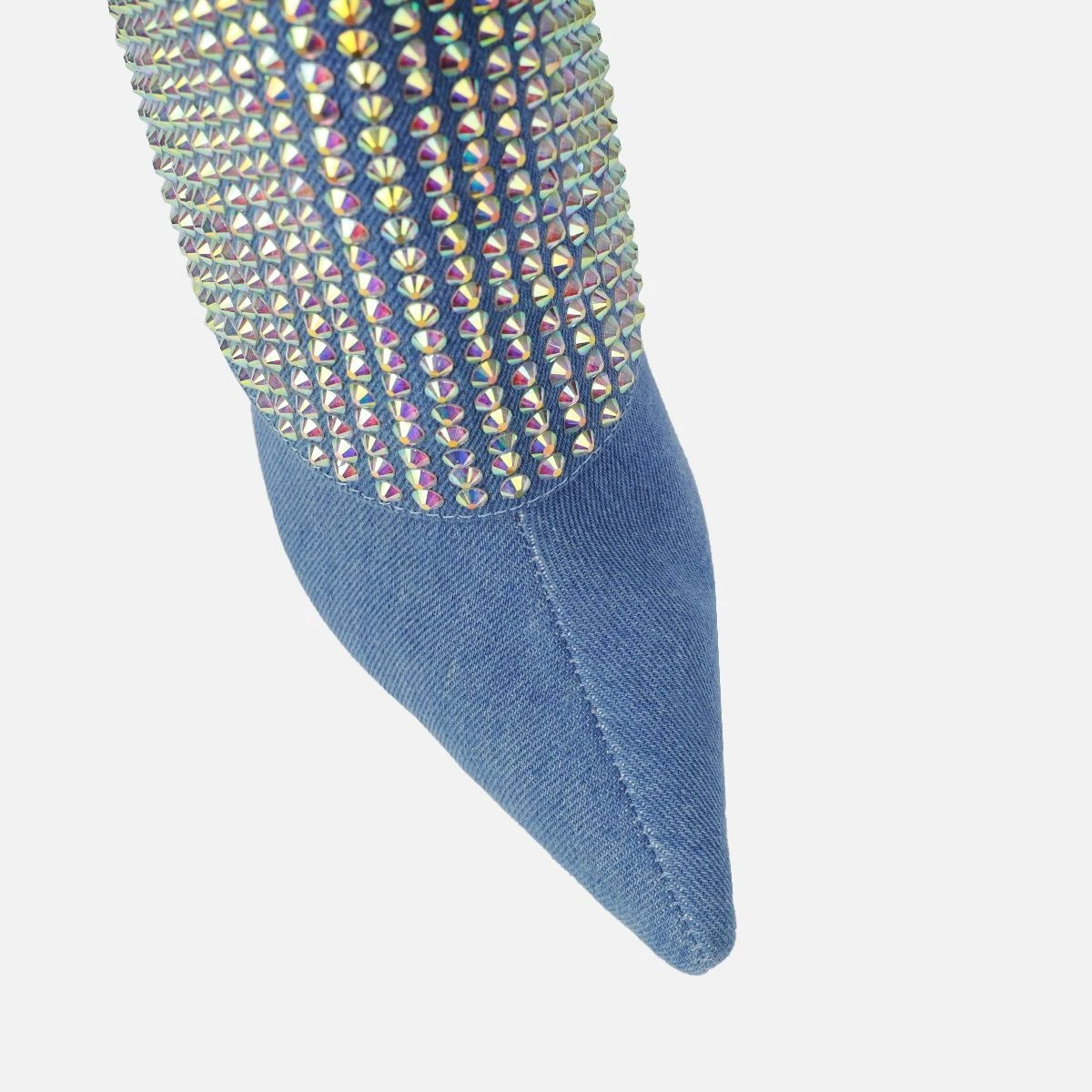 Lawler Blue Denim Diamante Fold Over Boots - Image 4