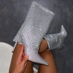 Law Silver Shimmer Diamante Fold Over Boots