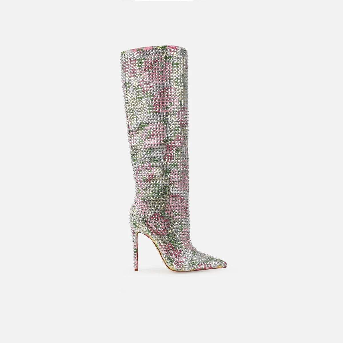 Seb Pink Floral Pattern Diamante Knee High Boots - Image 2