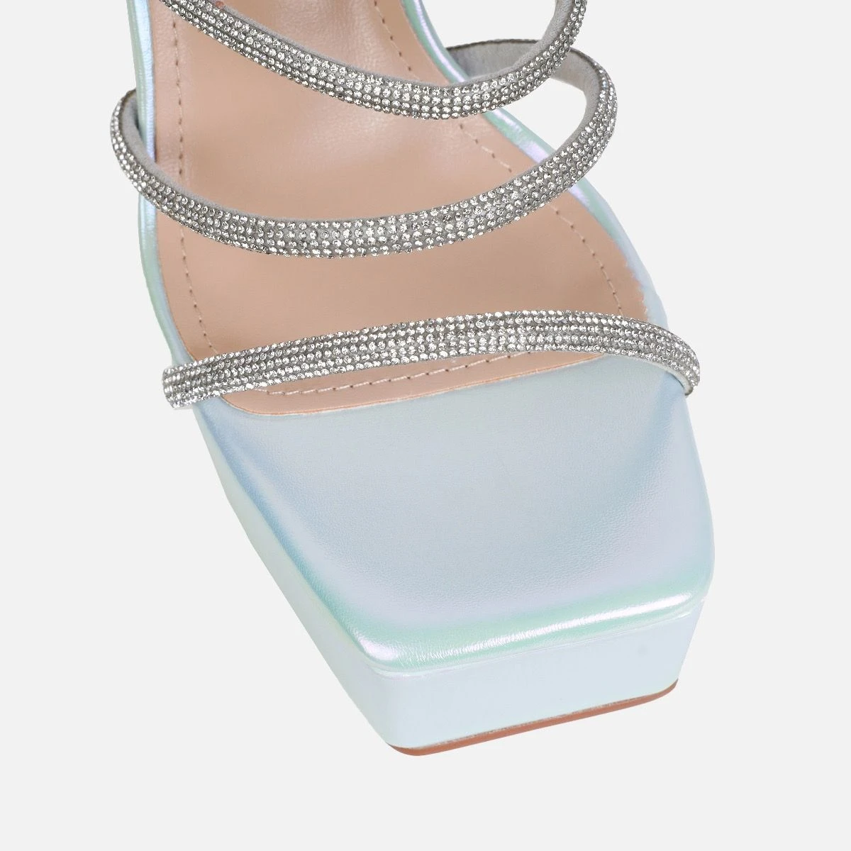 Laylani Blue Pearlised Diamante Platform Mules - Image 4