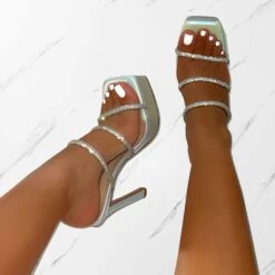 Laylani Blue Pearlised Diamante Platform Mules