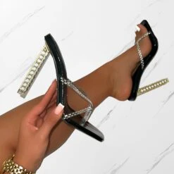 Maeva Black Clear Gem Toe Thong Mules