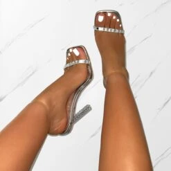 Maey Silver Clear Gem Stiletto Heels