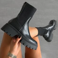 Malakai Black Knit Chunky Ankle Boots