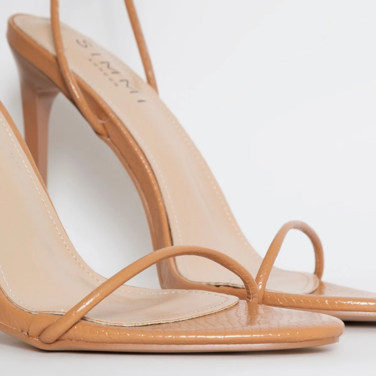 Shruti Nude Faux Snake Print Lace Up Stiletto Heels - Image 4