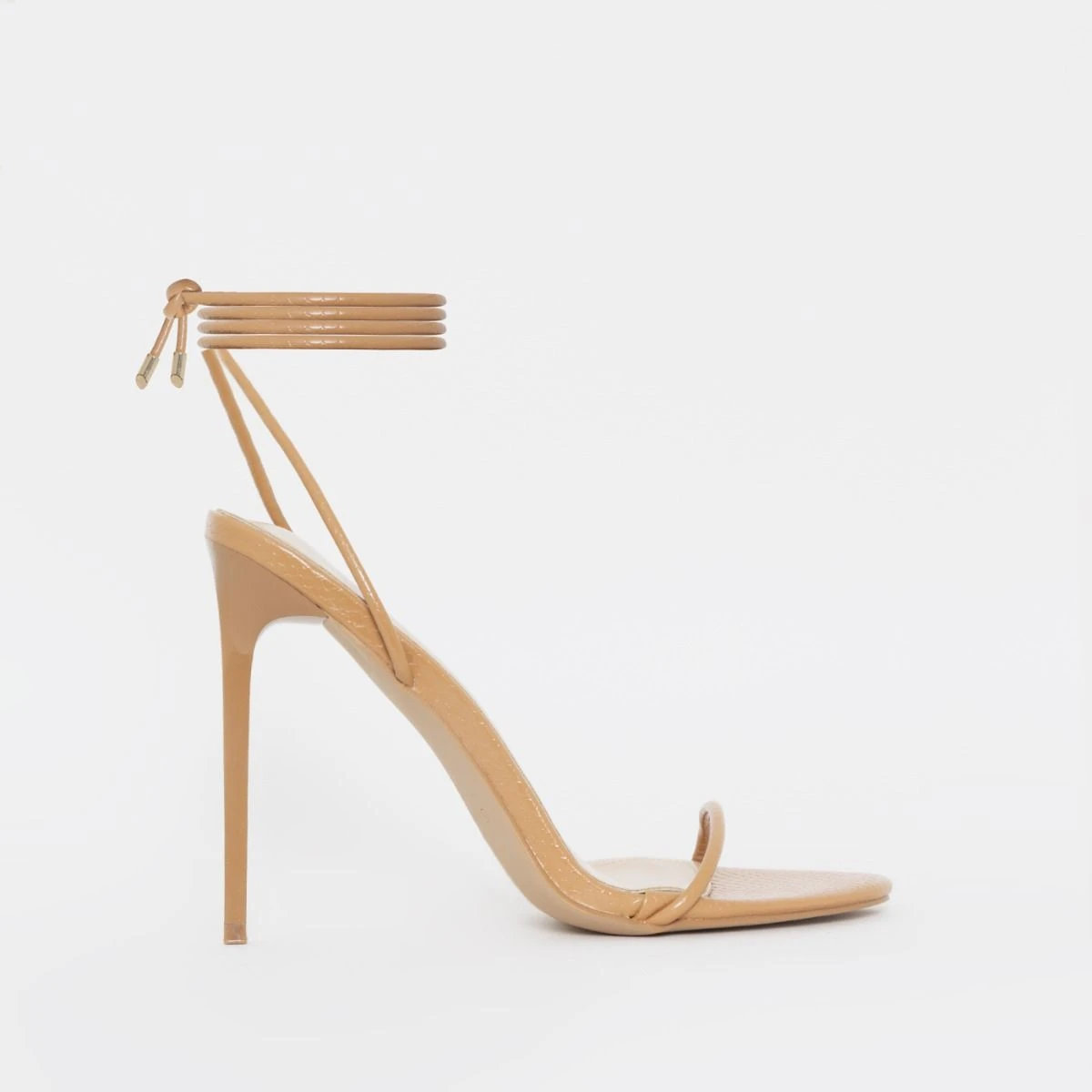 Shruti Nude Faux Snake Print Lace Up Stiletto Heels - Image 2