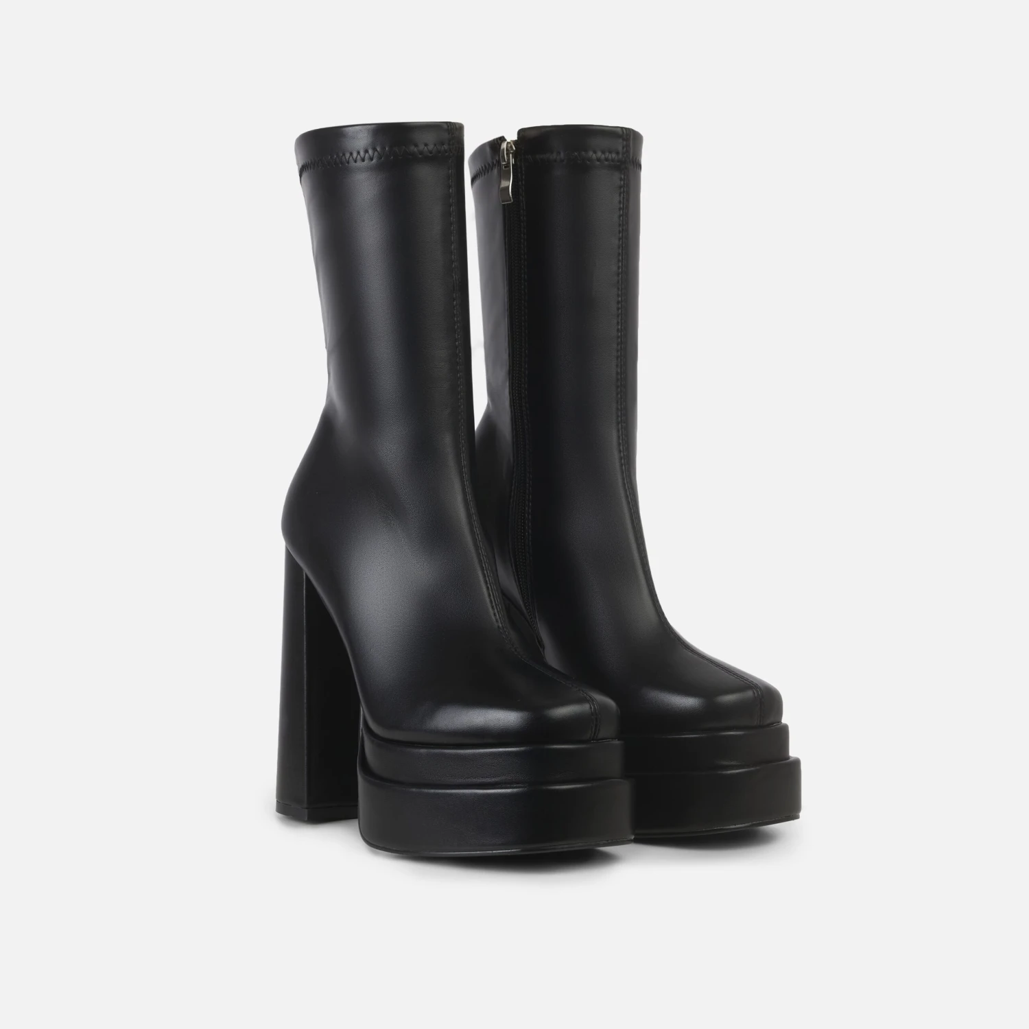 Martha Black Double Platform Block Heel Ankle Boots - Image 3