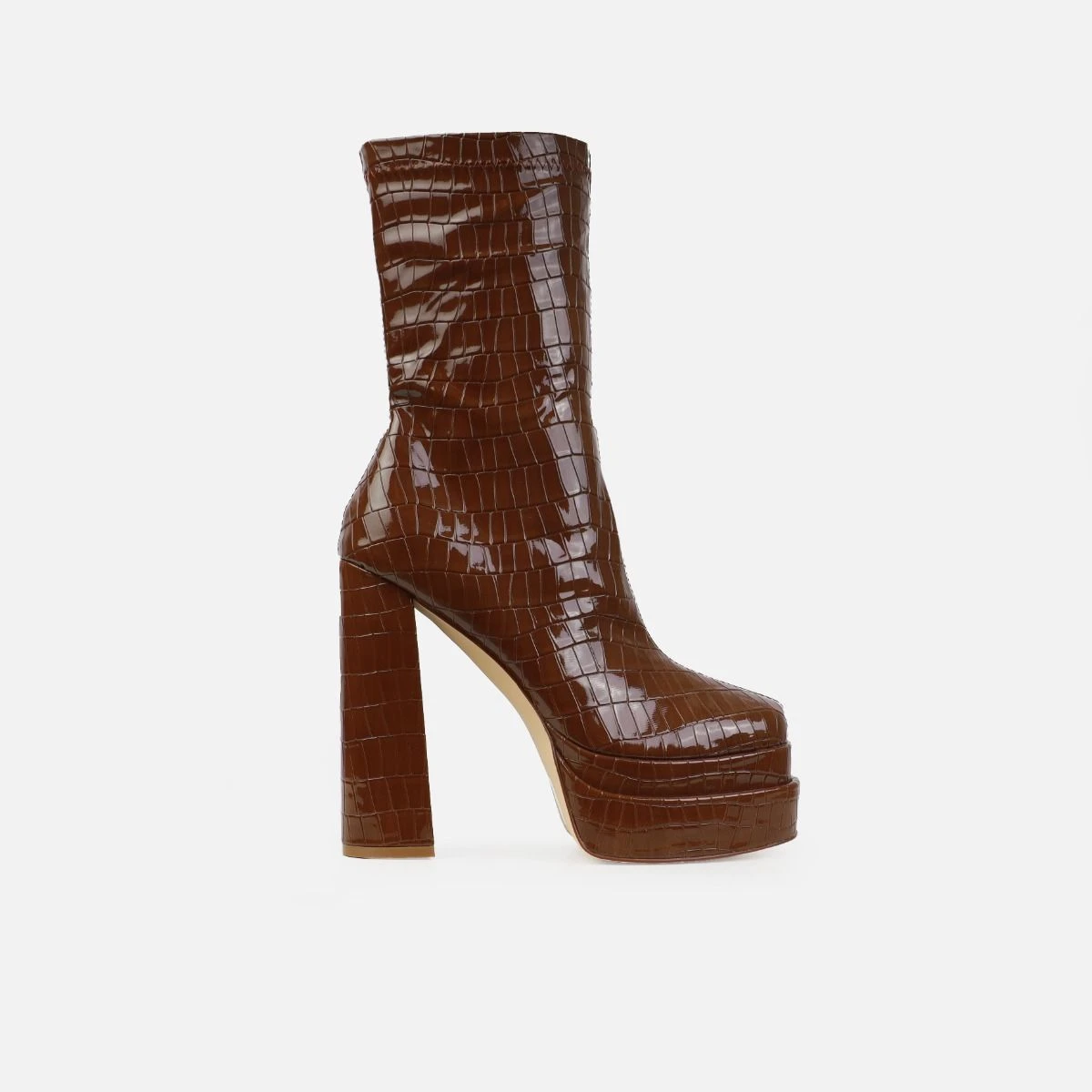 Tasha Ghouri Martha Brown Faux Croc Print Platform Ankle Boots - Image 3