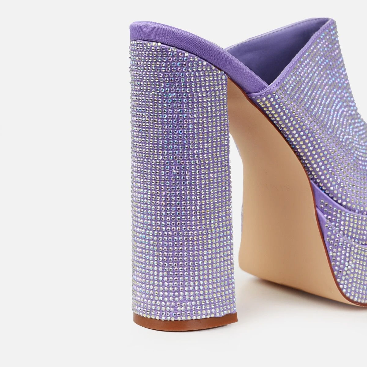 Deija Lilac Satin Diamante Double Platform Block Heel Mules - Image 3