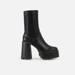 Mateo Black Platform Block Heel Ankle Boots