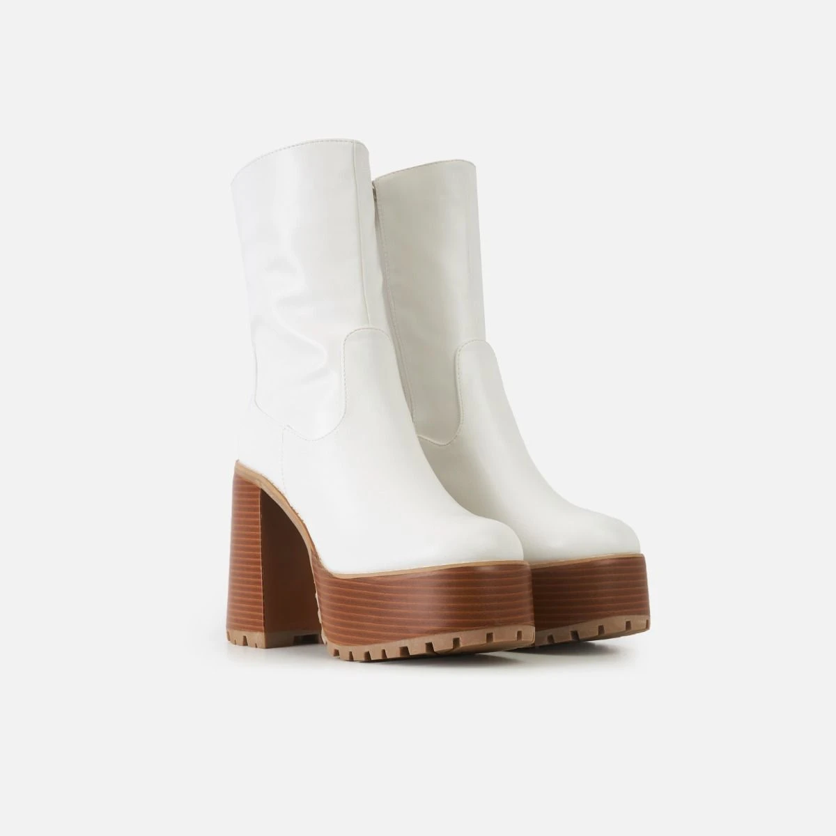 Mateo White Platform Block Heel Ankle Boots - Image 2