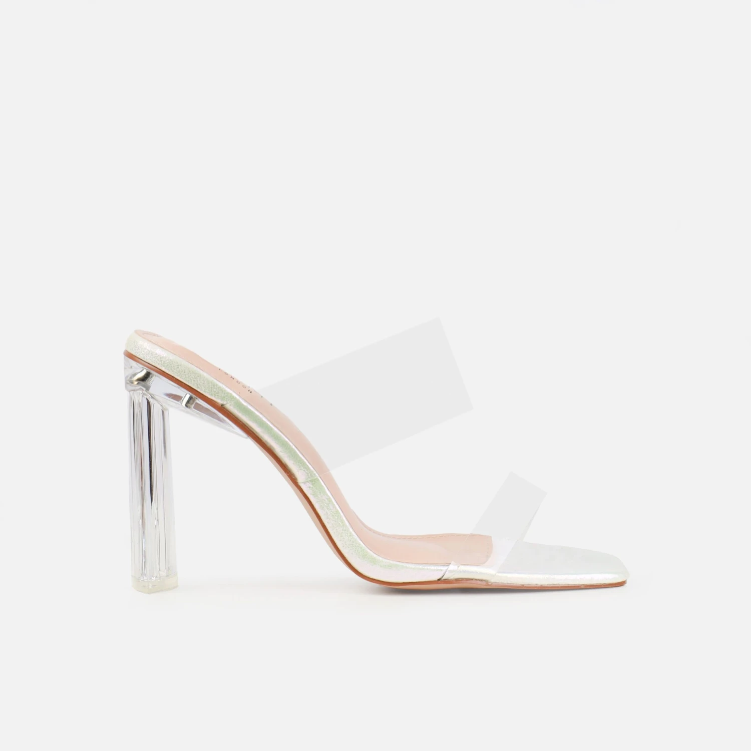 Mazin White Iridescent Clear Block Heel Mules - Image 2