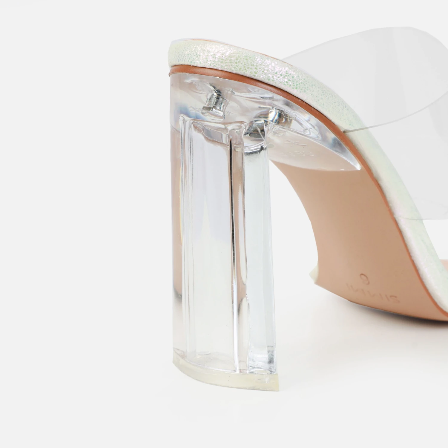 Mazin White Iridescent Clear Block Heel Mules - Image 4
