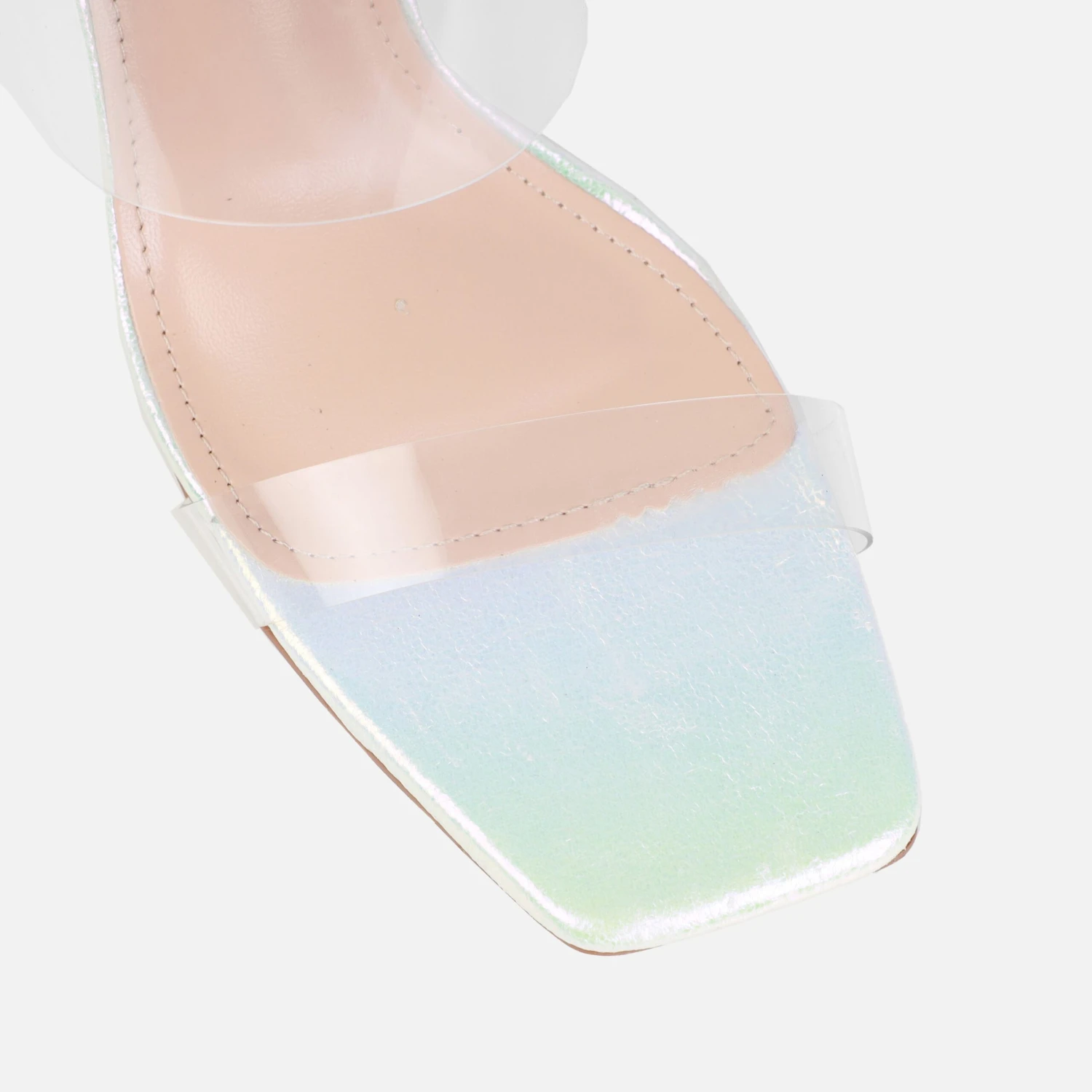 Mazin White Iridescent Clear Block Heel Mules - Image 3