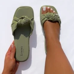 Xantia Khaki Padded Knot Flat Sandals