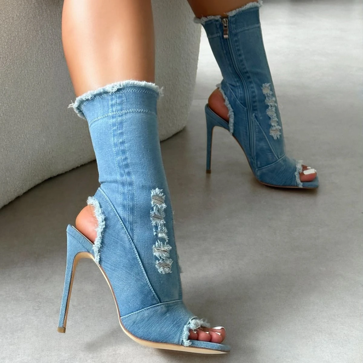 Andreas Blue Denim Open Toe Stiletto Ankle Boots