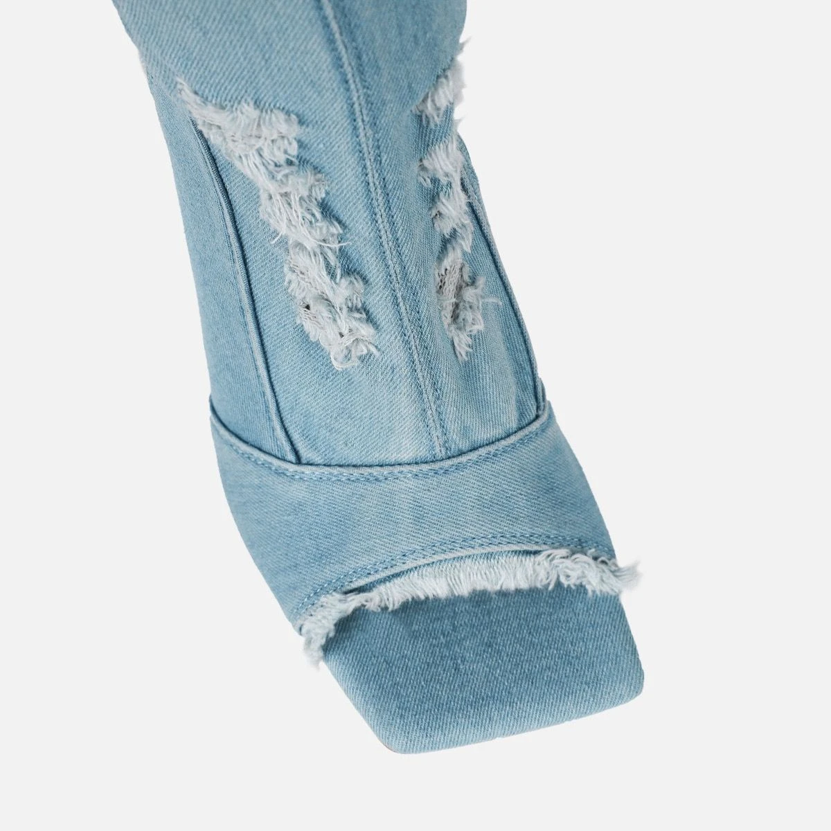 Dimitri Blue Denim Open Toe Stiletto Thigh High Boots - Image 4
