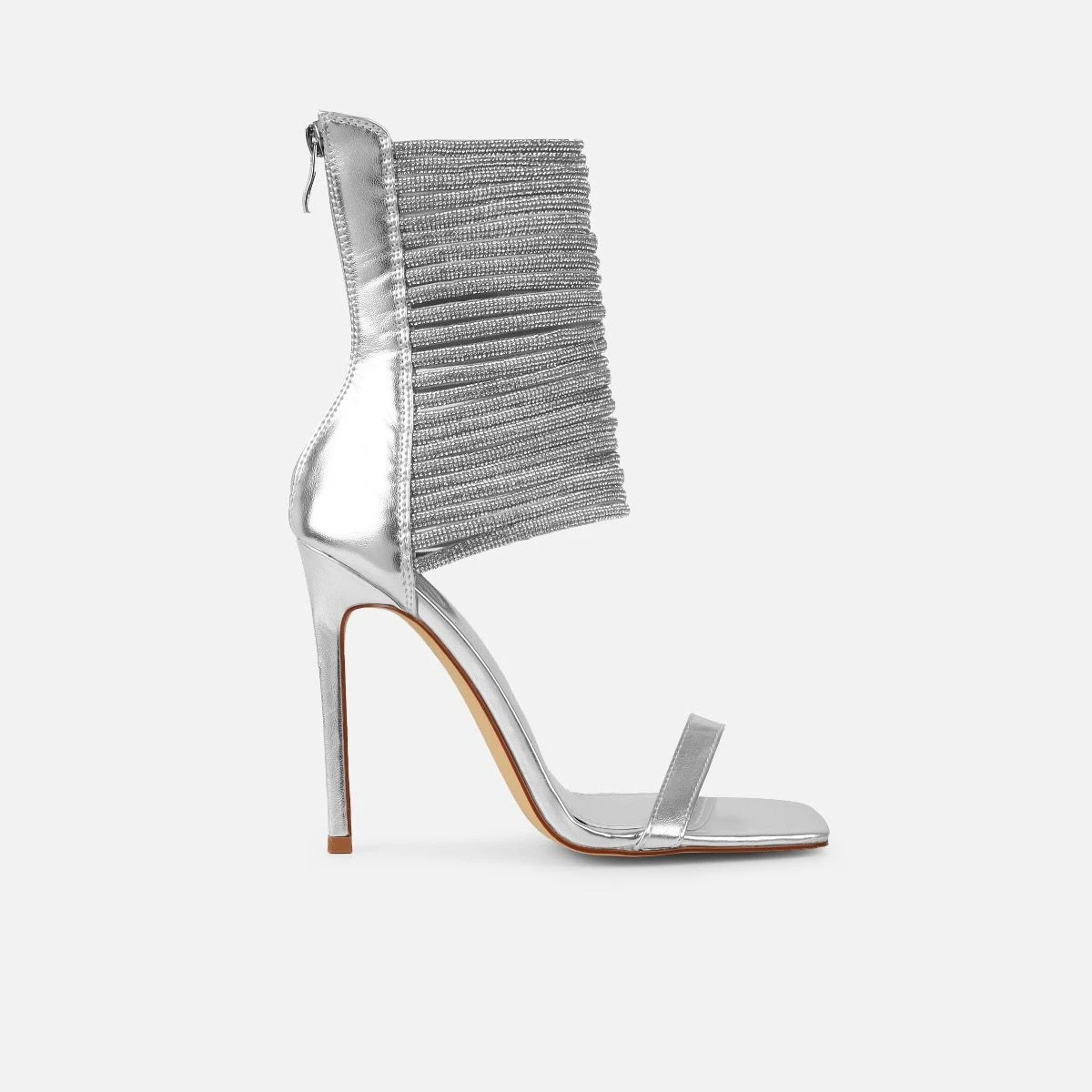 Gracie Silver Mirror Diamante Strappy Heeled Sandals - Image 2