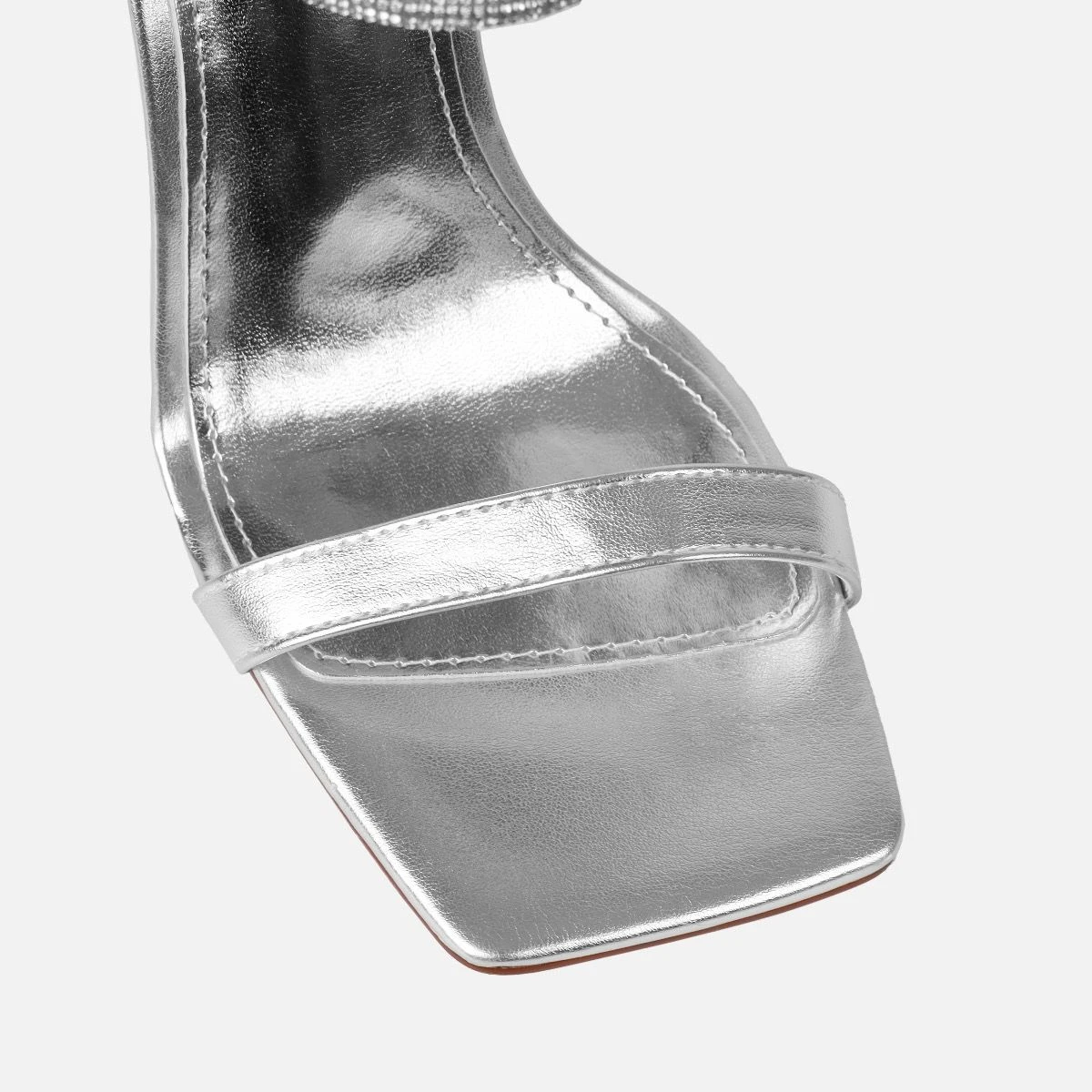 Gracie Silver Mirror Diamante Strappy Heeled Sandals - Image 4